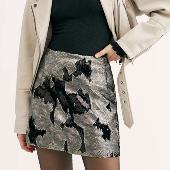 Free People FP-ONE Two Tone Camo Sequin Mini Skirt NWT Size 12 - Picture 1 of 11